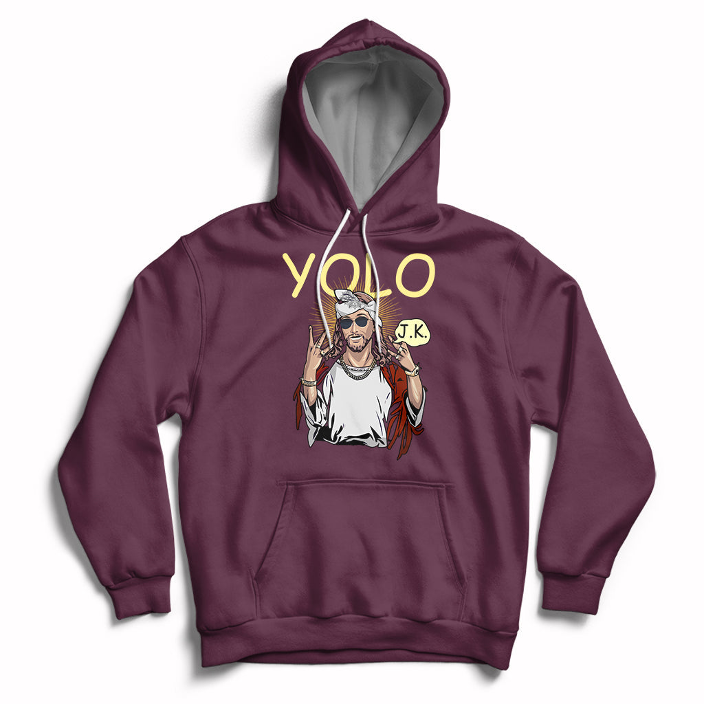 Maroon pullover hoodie with front graphic and kangaroo pocket, drawstring hood.