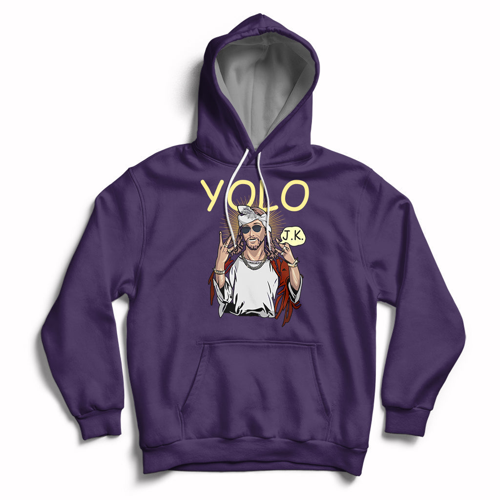 Purple pullover hoodie with front graphic and kangaroo pocket, drawstring hood.