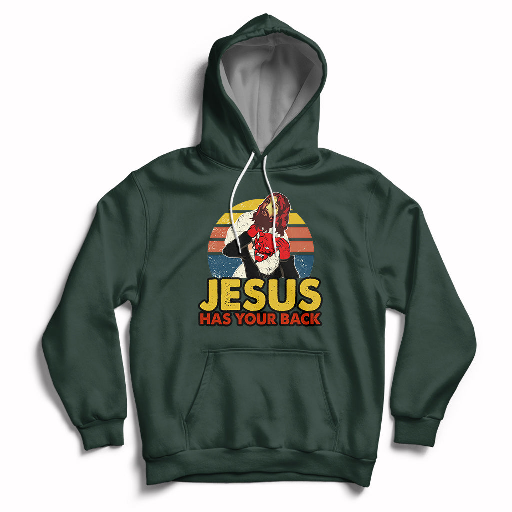 Funny Jesus Has Your Back Jiu Jitsu Retro Christian Vintage Funny Jesus Shirt, Jesus Believer, Religious Shirt Hoodie - Wonder Print Shop