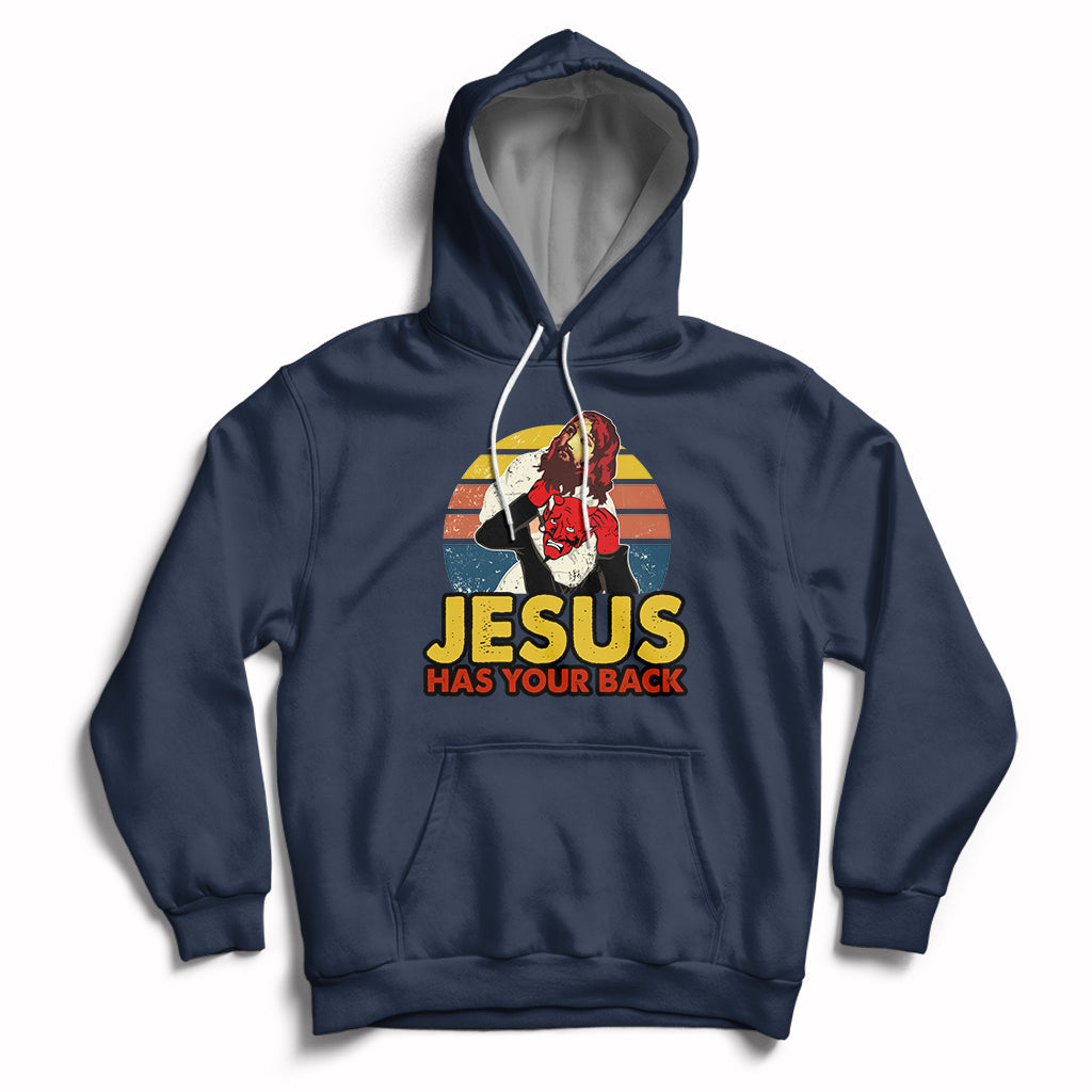 Funny Jesus Has Your Back Jiu Jitsu Retro Christian Vintage Funny Jesus Shirt, Jesus Believer, Religious Shirt Hoodie - Wonder Print Shop
