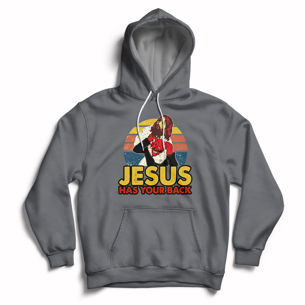 Funny Jesus Has Your Back Jiu Jitsu Retro Christian Vintage Funny Jesus Shirt, Jesus Believer, Religious Shirt Hoodie - Wonder Print Shop