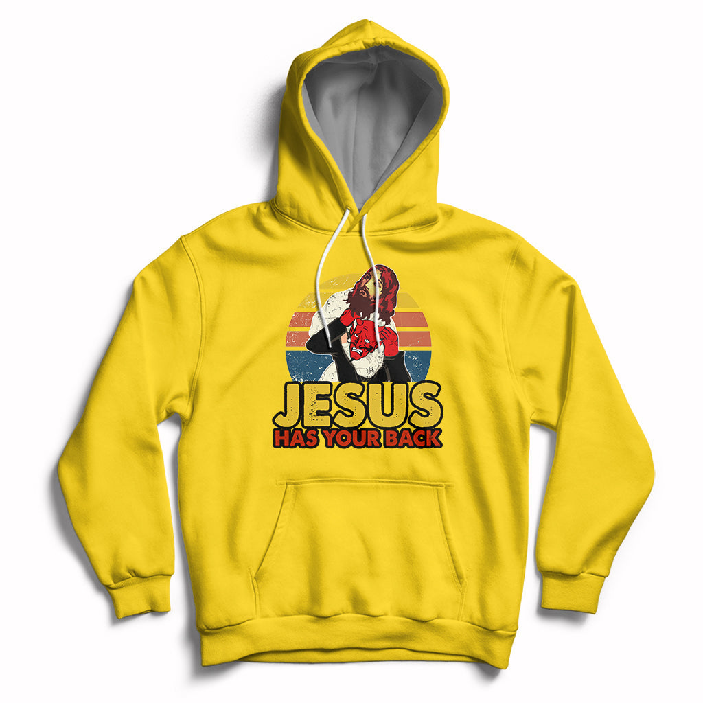 Funny Jesus Has Your Back Jiu Jitsu Retro Christian Vintage Funny Jesus Shirt, Jesus Believer, Religious Shirt Hoodie - Wonder Print Shop