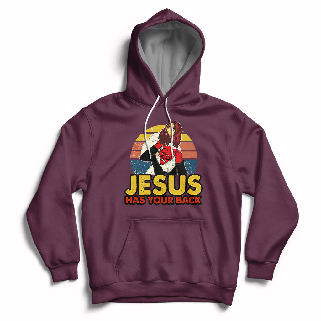 Funny Jesus Has Your Back Jiu Jitsu Retro Christian Vintage Funny Jesus Shirt, Jesus Believer, Religious Shirt Hoodie - Wonder Print Shop