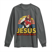 Funny Jesus Satan Meme Long Sleeve Shirt Has Your Back Jiu Jitsu Retro Religious Christian