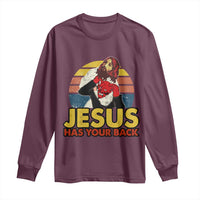 Funny Jesus Satan Meme Long Sleeve Shirt Has Your Back Jiu Jitsu Retro Religious Christian