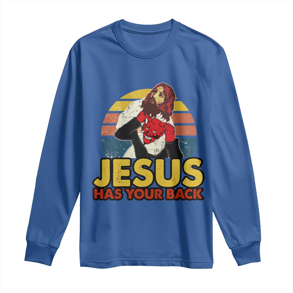 Funny Jesus Satan Meme Long Sleeve Shirt Has Your Back Jiu Jitsu Retro Religious Christian