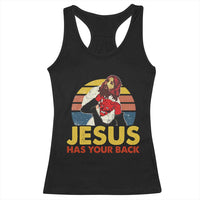 Funny Jesus Satan Meme Racerback Tank Top Has Your Back Jiu Jitsu Retro Religious Christian
