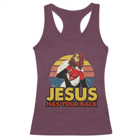 Funny Jesus Satan Meme Racerback Tank Top Has Your Back Jiu Jitsu Retro Religious Christian