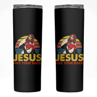 Funny Jesus Satan Meme Skinny Tumbler Has Your Back Jiu Jitsu Retro Religious Christian