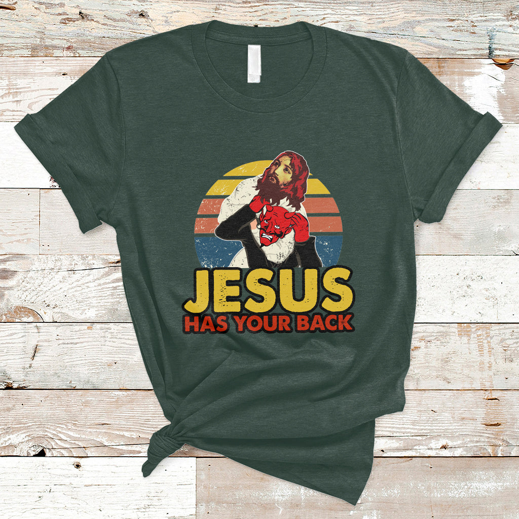 Funny Jesus Has Your Back Jiu Jitsu Retro Christian Vintage Funny Jesus Shirt, Jesus Believer, Religious Shirt T-Shirt - Wonder Print Shop