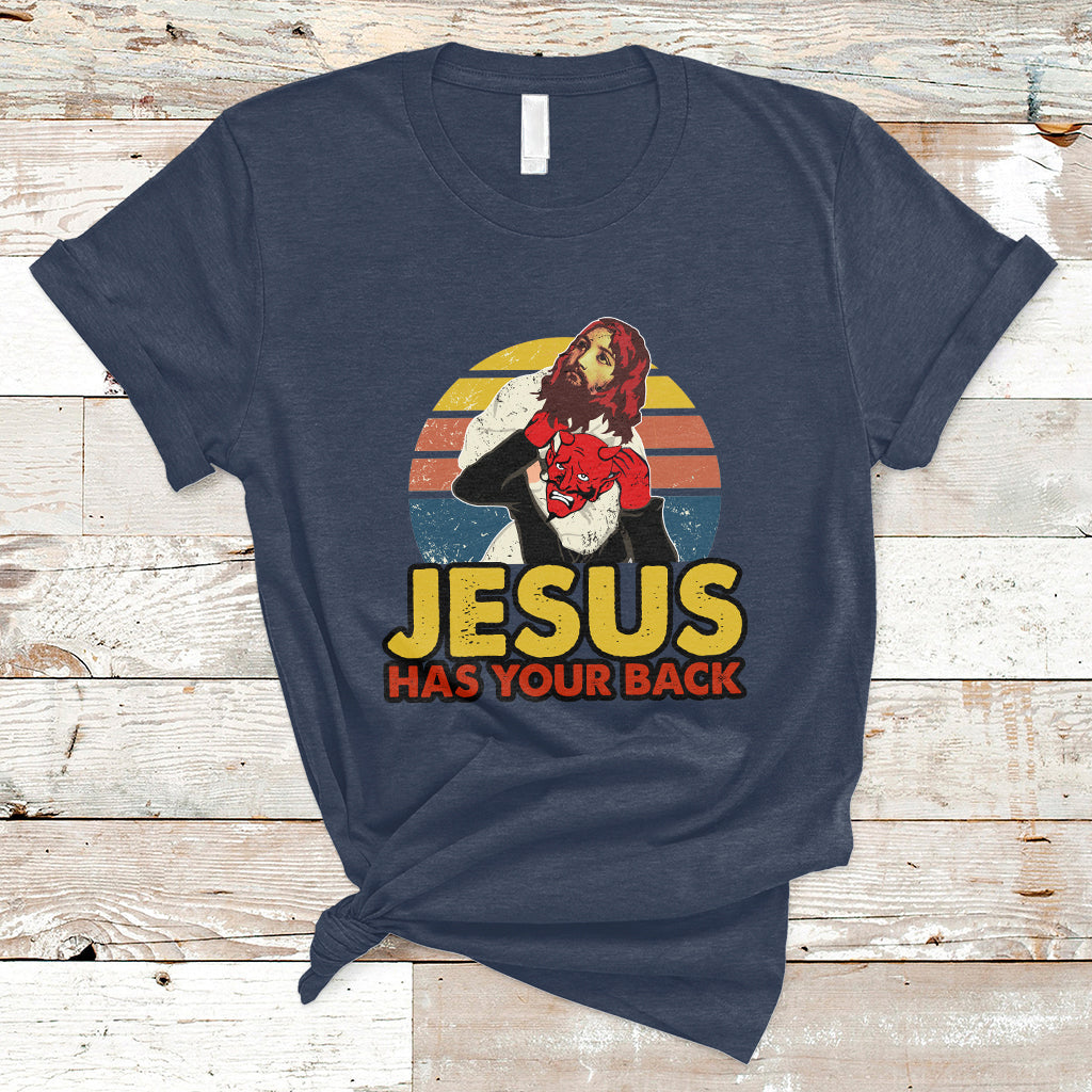 Funny Jesus Has Your Back Jiu Jitsu Retro Christian Vintage Funny Jesus Shirt, Jesus Believer, Religious Shirt T-Shirt - Wonder Print Shop