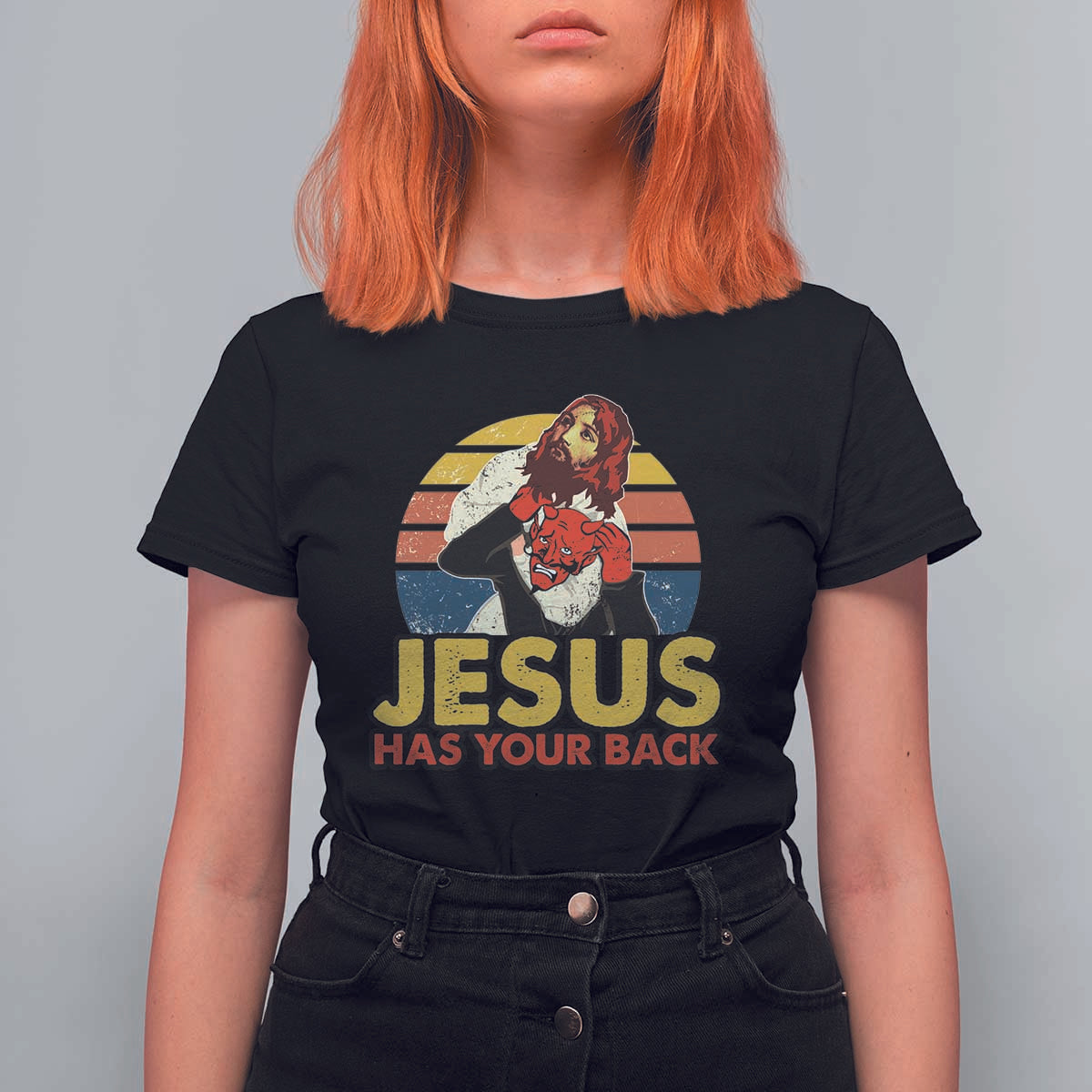 Funny Jesus Satan Meme T Shirt For Women Has Your Back Jiu Jitsu Retro Religious Christian
