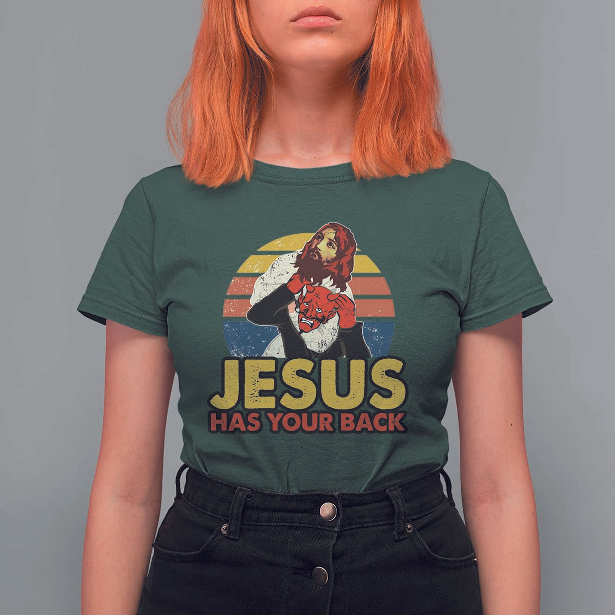 Funny Jesus Satan Meme T Shirt For Women Has Your Back Jiu Jitsu Retro Religious Christian