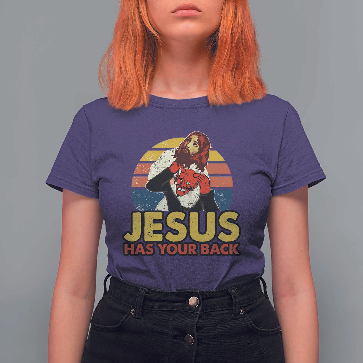 Funny Jesus Satan Meme T Shirt For Women Has Your Back Jiu Jitsu Retro Religious Christian