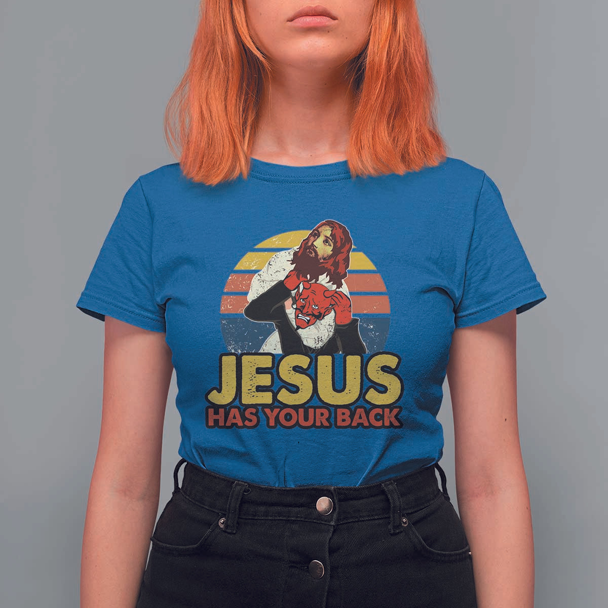 Funny Jesus Satan Meme T Shirt For Women Has Your Back Jiu Jitsu Retro Religious Christian