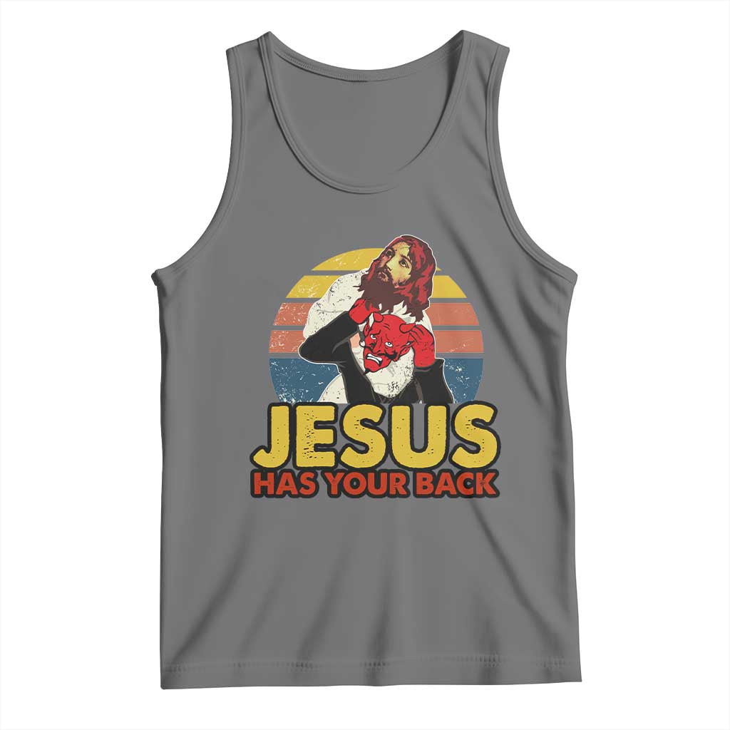 Funny Jesus Satan Meme Tank Top Has Your Back Jiu Jitsu Retro Religious Christian