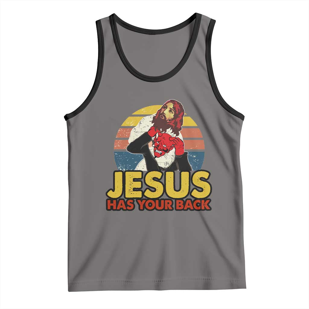 Funny Jesus Satan Meme Tank Top Has Your Back Jiu Jitsu Retro Religious Christian