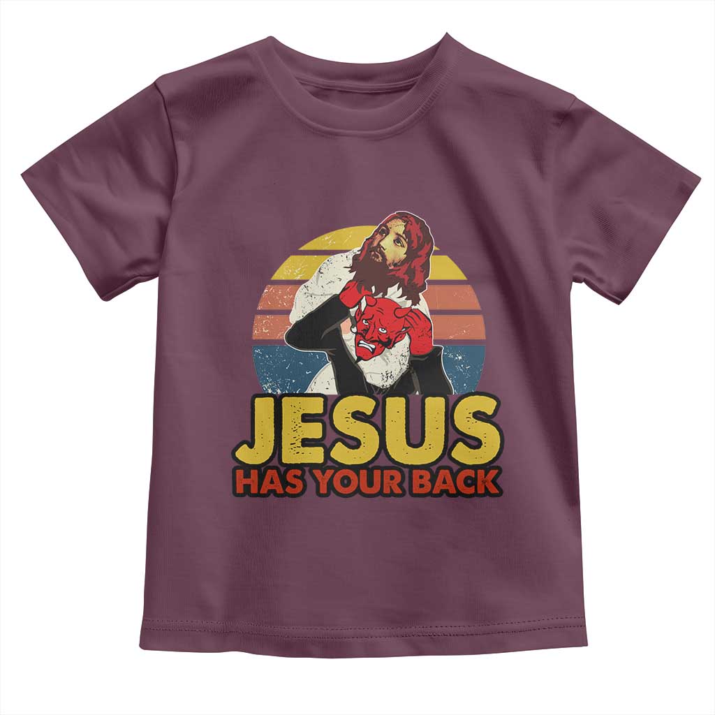 Funny Jesus Satan Meme Toddler T Shirt Has Your Back Jiu Jitsu Retro Religious Christian