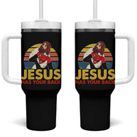 Funny Jesus Satan Meme Tumbler With Handle Has Your Back Jiu Jitsu Retro Religious Christian