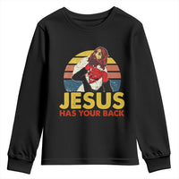 Funny Jesus Satan Meme Youth Sweatshirt Has Your Back Jiu Jitsu Retro Religious Christian