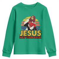 Funny Jesus Satan Meme Youth Sweatshirt Has Your Back Jiu Jitsu Retro Religious Christian
