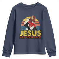 Funny Jesus Satan Meme Youth Sweatshirt Has Your Back Jiu Jitsu Retro Religious Christian