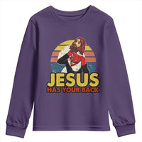 Funny Jesus Satan Meme Youth Sweatshirt Has Your Back Jiu Jitsu Retro Religious Christian
