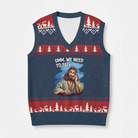 Funny Jesus V-Neck Knit Sweater Vest We Need To Talk Christian Religious Meme - Wonder Print Shop