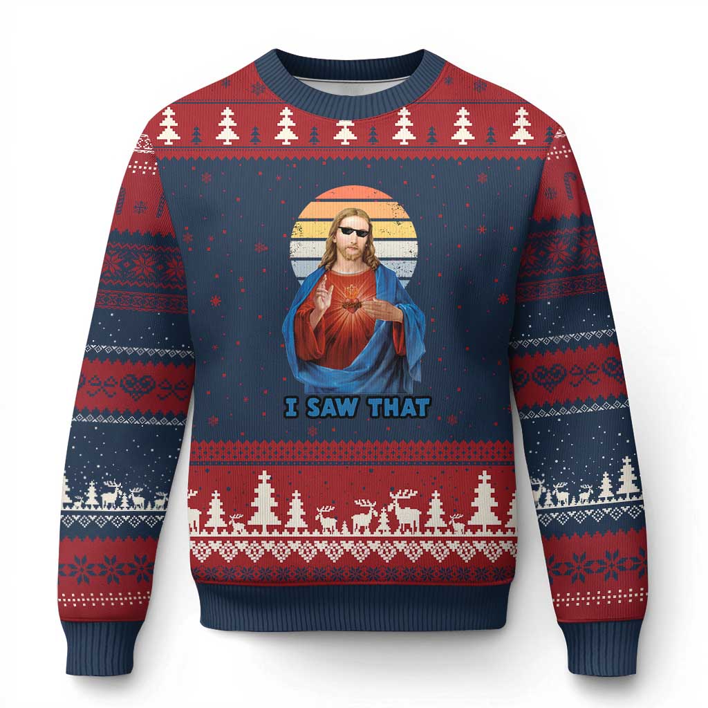 Funny Jesus Ugly Christmas Sweater I Saw That Christian Religious Meme Retro - Wonder Print Shop
