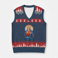 Funny Jesus V-Neck Knit Sweater Vest I Saw That Christian Religious Meme Retro - Wonder Print Shop