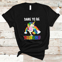 Gay Pride T Shirt Dare To Be Yourself Cute Unicorn Rainbow LGBT Gay Pride - Wonder Print Shop