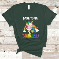 Gay Pride T Shirt Dare To Be Yourself Cute Unicorn Rainbow LGBT Gay Pride - Wonder Print Shop