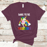 Gay Pride T Shirt Dare To Be Yourself Cute Unicorn Rainbow LGBT Gay Pride - Wonder Print Shop