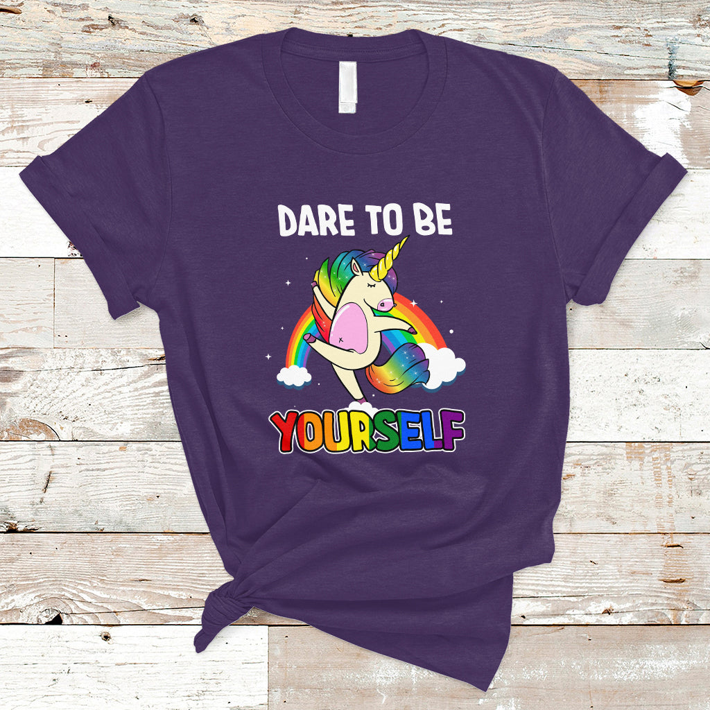 Gay Pride T Shirt Dare To Be Yourself Cute Unicorn Rainbow LGBT Gay Pride - Wonder Print Shop