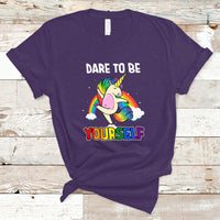 Gay Pride T Shirt Dare To Be Yourself Cute Unicorn Rainbow LGBT Gay Pride - Wonder Print Shop
