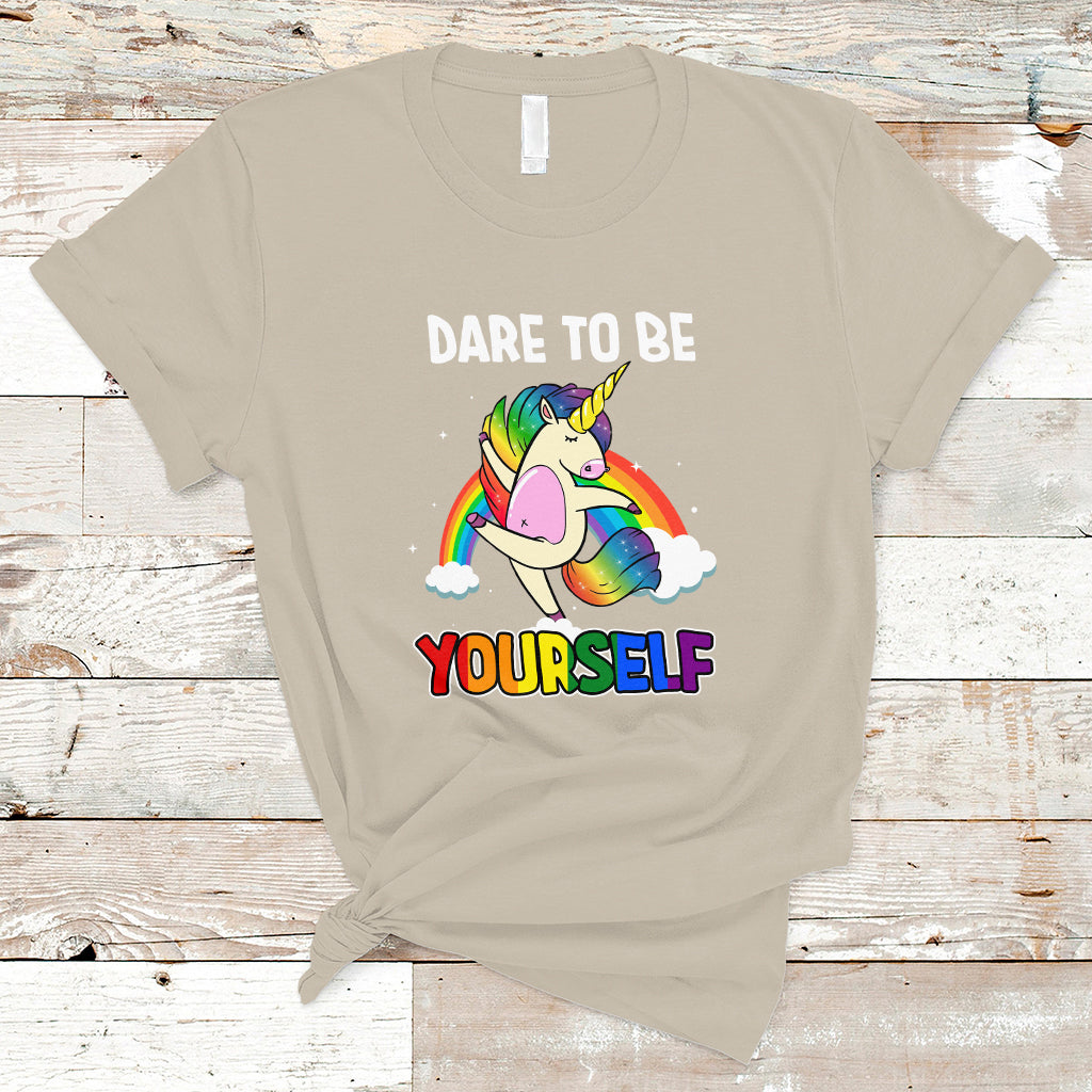 Gay Pride T Shirt Dare To Be Yourself Cute Unicorn Rainbow LGBT Gay Pride - Wonder Print Shop