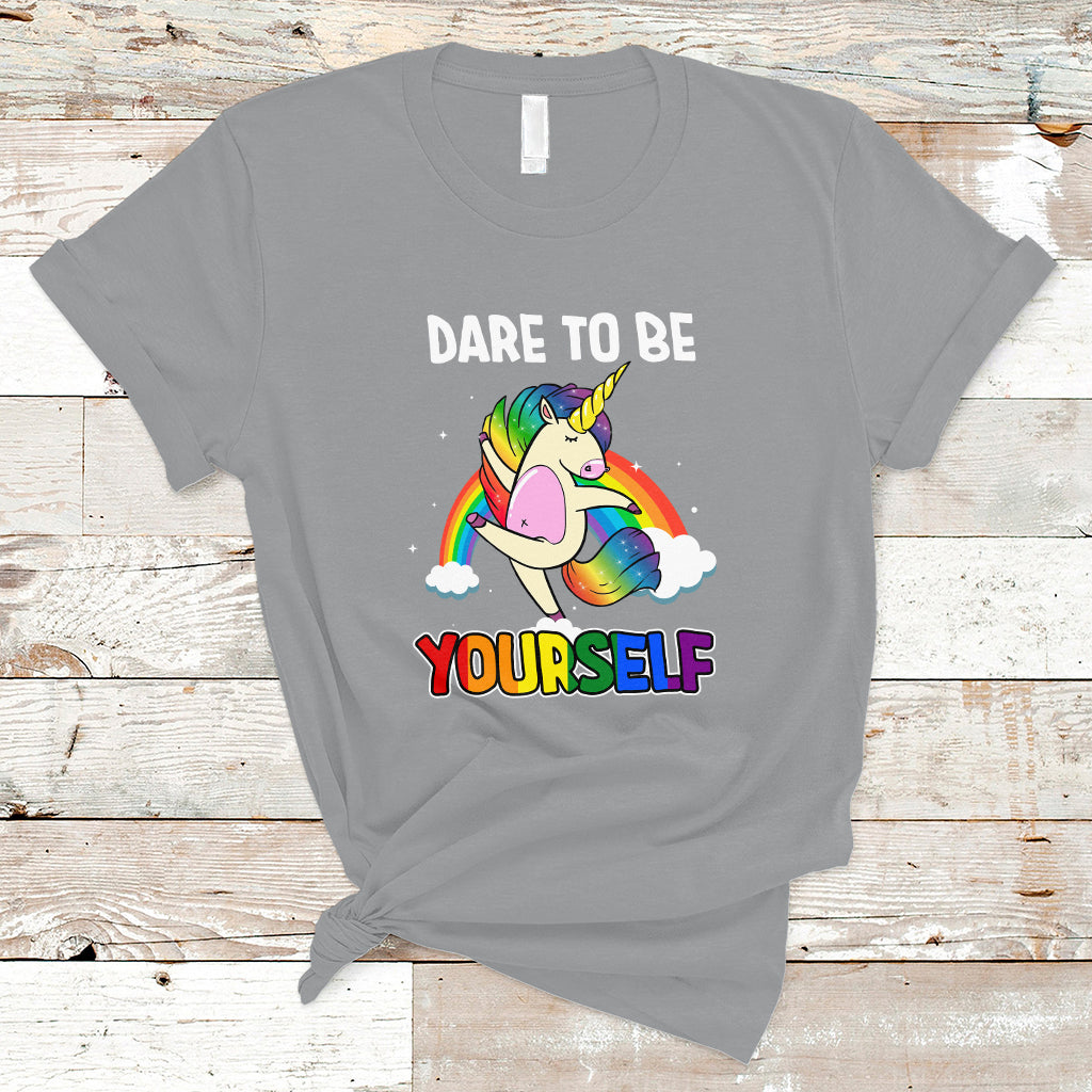 Gay Pride T Shirt Dare To Be Yourself Cute Unicorn Rainbow LGBT Gay Pride - Wonder Print Shop