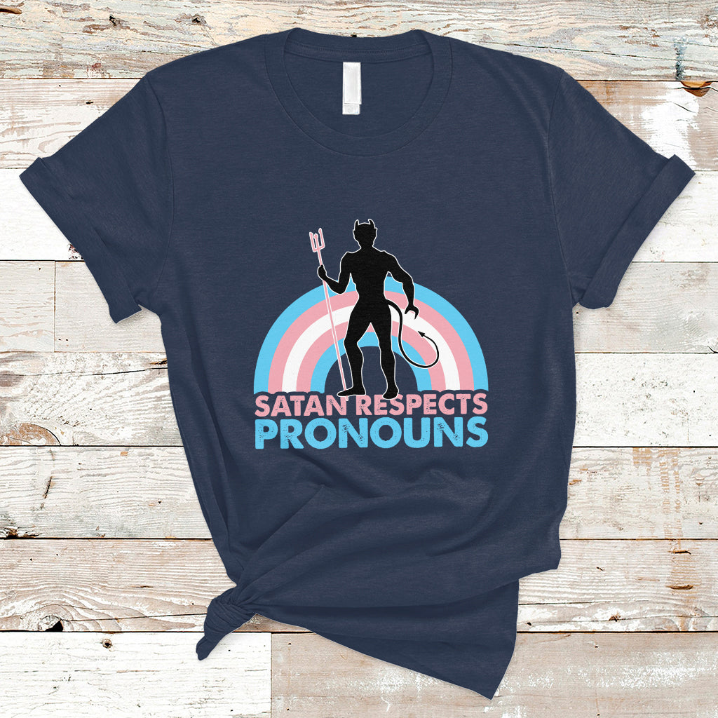 Gay Pride T Shirt Satan Respects Pronouns Pride Month Demon Trans Kids Transgender Pride Flag - Wonder Print Shop