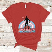 Gay Pride T Shirt Satan Respects Pronouns Pride Month Demon Trans Kids Transgender Pride Flag - Wonder Print Shop