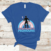 Gay Pride T Shirt Satan Respects Pronouns Pride Month Demon Trans Kids Transgender Pride Flag - Wonder Print Shop