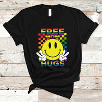 LGBT Mom T Shirt Retro Free Mom Hugs Proud Ally Rainbow Flag LGBT Pride Month - Wonder Print Shop