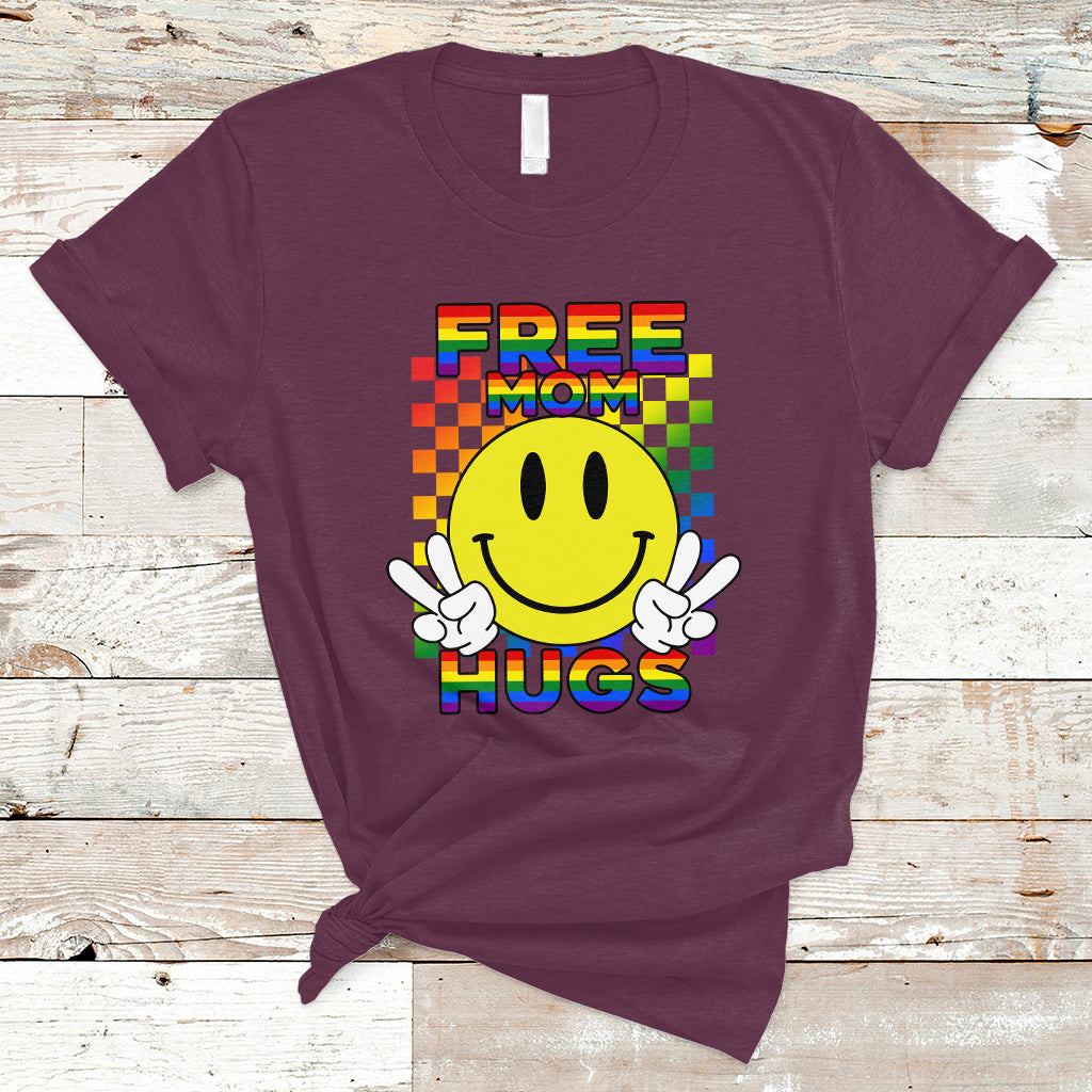 LGBT Mom T Shirt Retro Free Mom Hugs Proud Ally Rainbow Flag LGBT Pride Month - Wonder Print Shop