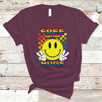 LGBT Mom T Shirt Retro Free Mom Hugs Proud Ally Rainbow Flag LGBT Pride Month - Wonder Print Shop