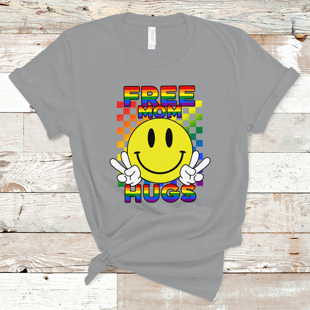 LGBT Mom T Shirt Retro Free Mom Hugs Proud Ally Rainbow Flag LGBT Pride Month - Wonder Print Shop