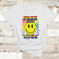 LGBT Mom T Shirt Retro Free Mom Hugs Proud Ally Rainbow Flag LGBT Pride Month - Wonder Print Shop