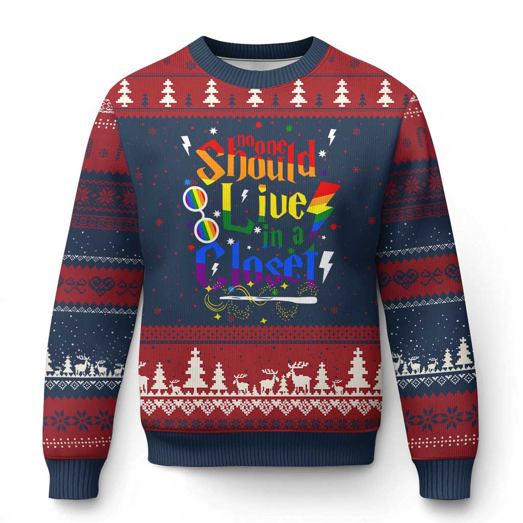 No One Should Live in a Closet Ugly Christmas Sweater LGBTQ+ Pride Empowerment Ally - Wonder Print Shop