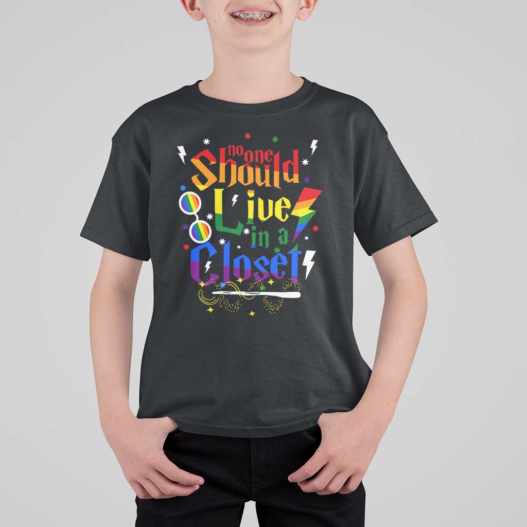 No One Should Live in a Closet T Shirt For Kid LGBTQ+ Pride Empowerment Ally