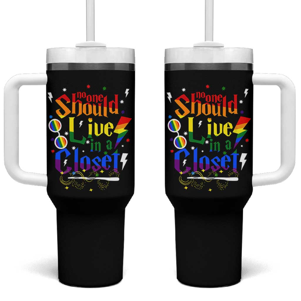 No One Should Live in a Closet Tumbler With Handle LGBTQ+ Pride Empowerment Ally