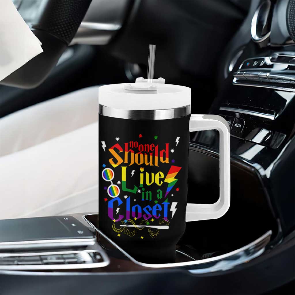 No One Should Live in a Closet Tumbler With Handle LGBTQ+ Pride Empowerment Ally