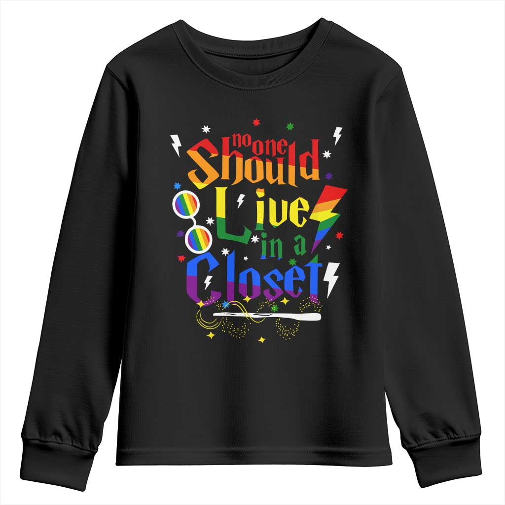 No One Should Live in a Closet Youth Sweatshirt LGBTQ+ Pride Empowerment Ally